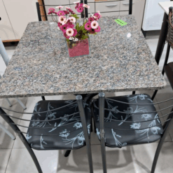 Conjunto de Mesa Tubular com 4 Cadeiras Rio - Pedra Quadrada 75 x 75 Granito Ocre - TTX