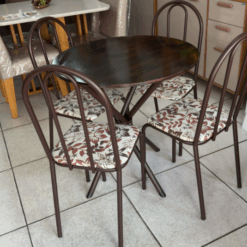 Conjunto de Mesa Tubular Marrom Com 4 Cadeiras Ubatuba 75 x 75cm Pedra Redonda pintada Imbuia  - TTX