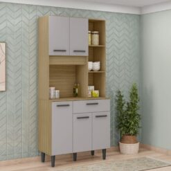 Kit Cozinha Compacto 5 Portas 1 Gaveta Malu - Damasco/Off White - Poquema