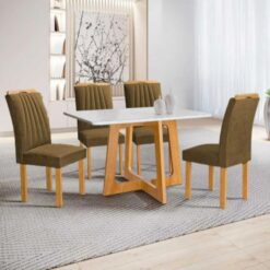 Conjunto Mesa de Jantar Retangular Dubai 120 x 80 Com 4 Cadeiras marrom - Cinamomo/Off White - Cel Móveis