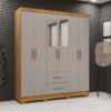 Guarda-roupa Casal 6 portas e 2 gavetas Com Espelho Estrela Premium - Cinamomo/Off White - Sallêto