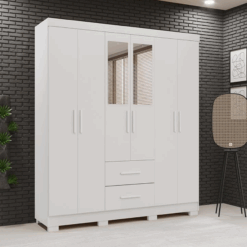 Guarda-roupa Casal 6 portas e 2 gavetas Com Espelho Estrela Premium - Branco - Sallêto
