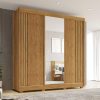 Guarda-Roupa Casal Ripado Atenas 3 Portas de Correr com pés 1 Espelho - Cinamomo - Sallêto