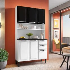 Kit Cozinha Compacto Cozinha 6 Portas 2 Gaveta Pratika 105cm - Branco/Preto - Itatiaia