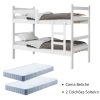 Cama Beliche Solteiro Porto - Branco - Gabrielli + 02 Colchão Solteiro Querubin Liso D20 -88 x 188 x 12 - Anjos Colchões