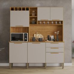 Kit Cozinha compacto 6 Portas 2 Gavetas New Topázio - Cinamomo/Off White - Sallêto