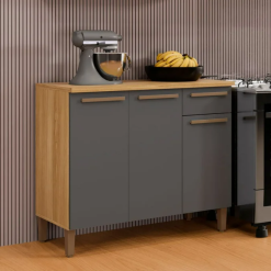 Balcão com tampo 3 portas 1 gaveta Classico Cristal - Cinamomo/Grafite - ATM