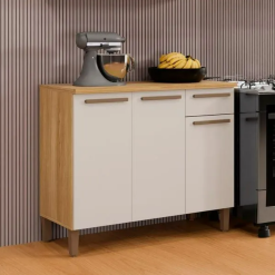 Balcão com tampo 3 portas 1 gaveta Classico Cristal - Cinamomo/Off White - ATM