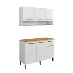 Kit Cozinha 2 peças New Master Armário Aéreo 3 portas e Balcão - Branco - ATM