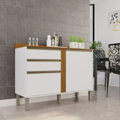 Balcão com tampo 2 portas 2 gavetas Pérola - Branco/Cinamomo - Sallêto