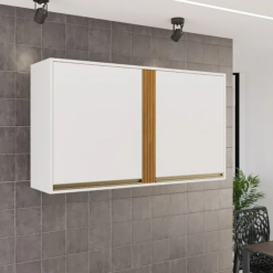 Armário Aéreo de parede 2 portas Pérola 120cm - Branco/Cinamomo - Sallêto