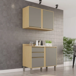 Kit Cozinha 2 Peças Pérola com Aéreo 2 porta e Balcão - Jequitibá/Granizo - Sallêto