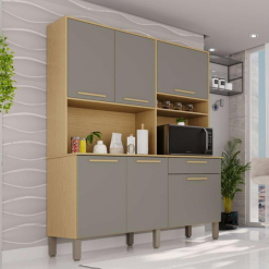 Kit Cozinha Compacto 6 Portas 1 Gaveta Siena Premium - Jequitibá/Granizo - Sallêto