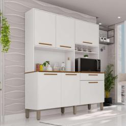 Kit Cozinha Compacto 6 Portas 1 Gaveta Siena Premium - Branco/Cinamomo - Sallêto