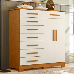 Cômoda Alta com 8 Gavetas e 2 Portas Verona - Cinamomo/Off White - ALB