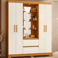 Guarda-roupa Casal 4 portas e 2 gavetas Com pés Olimpia - Cinamomo/Off White - ABL