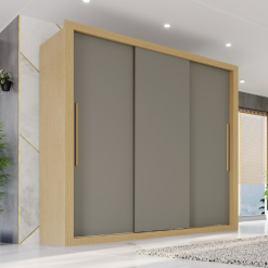 Guarda-Roupa Casal Sem Espelho e sem pés 3 Portas de Correr Linhares Flex - Jequitibá/Granizo - Sallêto