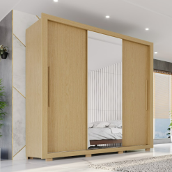 Guarda-Roupa Casal Com Espelho e Com pés 3 Portas de Correr Panamá Flex - Jequitibá - Sallêto