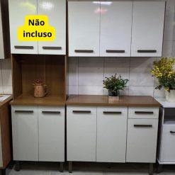 Kit Cozinha 2 peças Cristal Titanium Armário Aéreo 3 portas e Balcão - Cinamomo/Off White - ATM