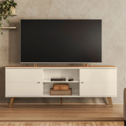 Rack Bancada para TV até 75 polegadas Aracaju - Off White/Canela - Mobler