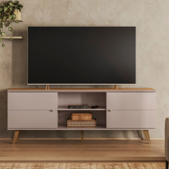 Rack Bancada para TV até 75 polegadas Aracaju - Grigio fosco/Canela - Mobler