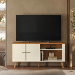 Rack Bancada para TV até 55 polegadas Ilheus - Off White/Canela - Mobler