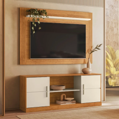 Conjunto Home - Painel e Rack para TV até 60" Palmas - Canela/ Off White - Mobler