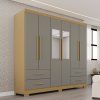 Guarda-roupa Casal 6 portas e 4 gavetas Com Espelho e Pés Texas Premium - Jequitibá/Granizo - Sallêto