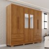Guarda-roupa Casal 6 portas e 4 gavetas Com Espelho e Pés Texas Premium - Cinamomo - Sallêto