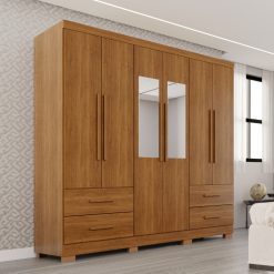 Guarda-roupa Casal 6 portas e 4 gavetas Com Espelho e Pés Texas Premium - Cinamomo - Sallêto