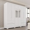Guarda-roupa Casal 6 portas e 4 gavetas Com Espelho e Pés Texas Premium - Branco - Sallêto