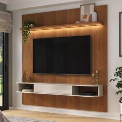 Painel Home Suspenso com Led para TV Até 75" Belluno - Cinamomo/Off White