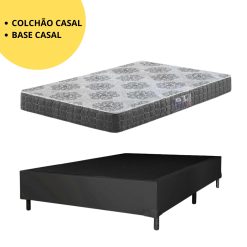 Kit Casal - Colchão Casal Ezequiel Liso D23 + Base Casal Box inteiro Corino Preto Dream - 138 x 188 x 52