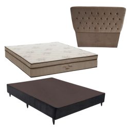 Kit Casal - Colchão Casal Pro Vida SuperPocket + Base Casal Camurça Preto + Cabeceira Barcelona Marrom 138 x 188 x 60