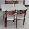 Conjunto de Mesa Tubular Com 4 Cadeiras Atlanta 60 x 100cm Tampo Pedra Retangular Off White  - TTX