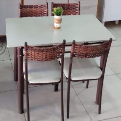 Conjunto de Mesa Tubular Com 4 Cadeiras Atlanta 60 x 100cm Tampo Pedra Retangular Off White  - TTX