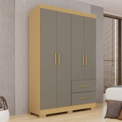 Guarda-roupa solteiro 4 portas e 2 gavetas Estrela Premium - Jequitibá/granizo - Sallêto
