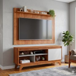 Conjunto Home - Painel e Rack para TV 55" Volpi - Cinamomo/Off White - PMB