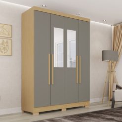 Guarda-Roupa Solteiro 4 Portas Com espelho Recife - Jequitibá/granizo - Sallêto