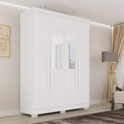 Guarda-Roupa Solteiro 4 Portas Com espelho Recife - Branco - Sallêto
