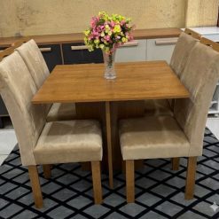 Conjunto Mesa de Jantar Quadrada Salinas Londres 90 x 90 Com 4 Cadeiras Bege - Cinamomo - Cel Móveis
