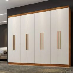 Guarda-roupa Casal 8 portas 4 gavetas Premium Sem Pés - Cinamomo/Off White - BNT
