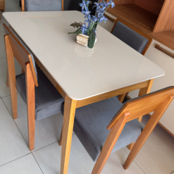 Conjunto Mesa de Jantar Retangular Elegance Candian 120 x 80 Com 4 Cadeiras Veludo Cinza Escuro-Cinamomo/Off White - JCM