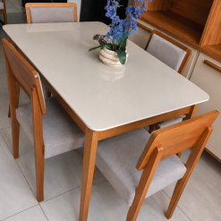Conjunto Mesa de Jantar Retangular Elegance Candian 120 x 80 Com 4 Cadeiras Linho cinza claro - Cinamomo/Off White - JCM