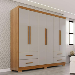 Guarda-roupa Casal 6 portas e 4 gavetas Sem Espelho e Com Pés Texas Premium - Cinamomo/Off White - Sallêto