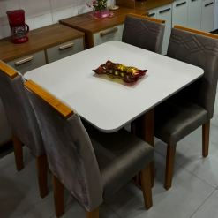 Conjunto Mesa de Jantar Quadrada Tais 95 x 95 Com 4 Cadeiras Joli/Bege escuro - Cinamom/Off White - Cimol