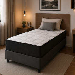 Kit Solteiro - Colchão Solteiro Molas Venezia Black + Base Solteiro Box Corino Preto Dream - 88 x 188 x 62