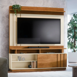 Estante Home para TV até 55" Góias - Off White/Canela - Mobler