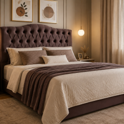 Cabeceira Casal para Cama Box Ref 013 1,40 - Veludo Marrom Escuro 106 - 2M Móveis