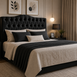 Cabeceira Casal para Cama Box Ref 013 1,40 - Veludo Preto 158 - 2M Móveis